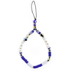 Bijou de téléphone perles doré blanc bleu L17cm*Gifi Sale