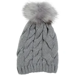Outlet Gifi Bonnet pompon tressé gris en acrylique