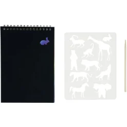 Carnet à gratter noir 8 pages pages + 1 pochoir + bâtonnet bois*Gifi New