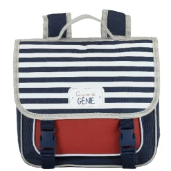 Gifi Cartable maternelle bleu rouge avec rabat rayé blanc bleu