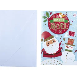 Carte de voeux Joyeux Noël motif Père Noël et Bonhomme de Neige*Gifi Sale