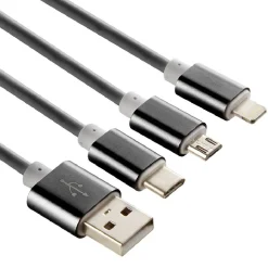 Câble USB 3 en 1 avec connecteurs USB-C/micro USB/Lightning*Gifi