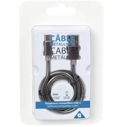 Câble USB vers USB C métal Noir charge rapide*Gifi Outlet