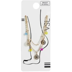 Clearance Gifi Chaîne de cheville 2 rangs pampilles filigrane doré perles multicolores
