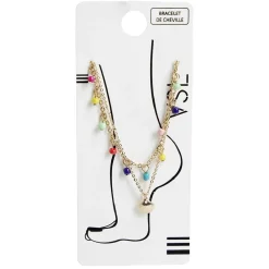Sale Gifi Chaîne de cheville 2 rangs perles multicolores et pampille dorée