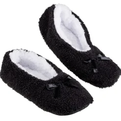 Discount Gifi Chaussons ballerines fourrés adulte noir et blanc
