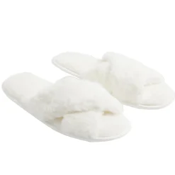 Clearance Gifi Chaussons femme blanc peluche brides croisée T40/41