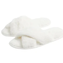 New Gifi Chaussons femme blanc peluche brides croisée T38/39