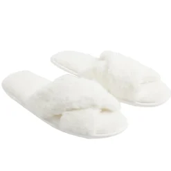 New Gifi Chaussons femme blanc peluche brides croisée T38/39