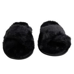 Hot Gifi Chaussons femme noir peluche brides croisée T40/41