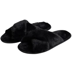 Hot Gifi Chaussons femme noir peluche brides croisée T40/41