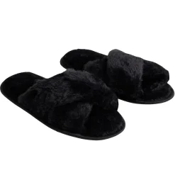Hot Gifi Chaussons femme noir peluche brides croisée T40/41