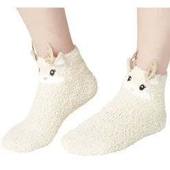 New Gifi Coffret chaussettes en maille doudou motif Renne beige doré