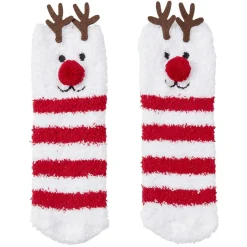 Gifi Coffret chaussettes en maille doudou motif Renne rayé rouge