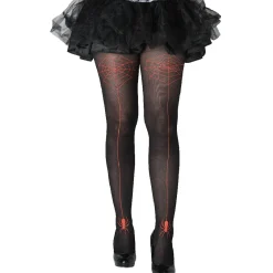 Best Gifi Collant noir à motif toile d'araignée rouge Halloween femme