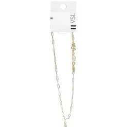 Online Gifi Collier chaîne rectangulaire doré avec pendentif perle verte