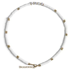 Hot Gifi Collier de perles Heishi blanc et doré avec mot LOVE
