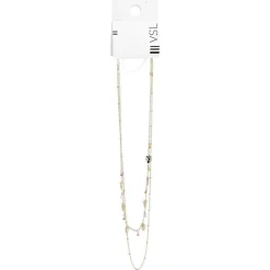 Hot Gifi Collier double chaîne métal doré avec feuilles et perles multicolore