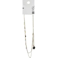 Discount Gifi Collier 3 rangs avec perles pastels médaillon et pampilles dorées