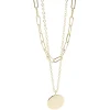 Hot Gifi Collier 2 rangs médaillon métal doré 40x8x2