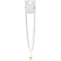 Hot Gifi Collier 2 rangs médaillon métal doré 40x8x2