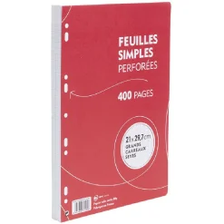 Feuille simple perforée A4 grands carreaux 21x29,7 cm x400*Gifi Sale