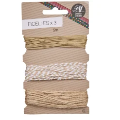 Gifi Ficelle 5m x3 création beige et rayures