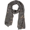 New Gifi Foulard gris à motif plumes dorées