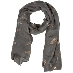 New Gifi Foulard gris à motif plumes dorées