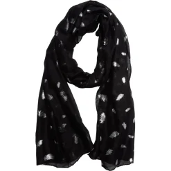 Best Gifi Foulard noir imprimé feuille argenté