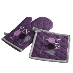 Outlet Gifi Gant de cuisine et manique violet blanc design verres de vin
