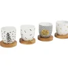 4 gobelets avec sous tasses en bois noir blanc doré*Gifi Sale