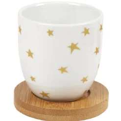 4 gobelets avec sous tasses en bois noir blanc doré*Gifi Sale