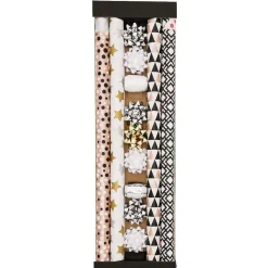 Kit 4 rouleaux de papier cadeau 2 m avec bolducs et noeuds*Gifi Sale