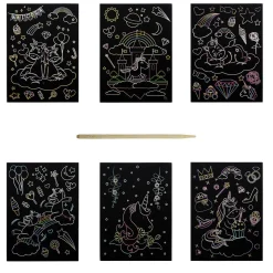 Gifi Lot de 6 feuilles à gratter thème licorne avec stylet en bois