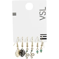 Gifi Lot de 3 paires de boucles d'oreilles pendantes perle/serpent/feuille métal doré