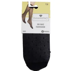 Discount Gifi Lot de 2 paires de mi-bas noir femme polyamide et tulle fantaisie 20D