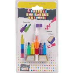 Gifi Lot de 6 pastels empilables + 2 gommes