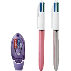 Lot de 2 stylos BIC 4 couleurs + ruban correcteur.*Gifi Hot