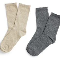 Hot Gifi Lot 2 paires de chaussettes femme fils métallisés - Beige
