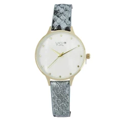 Gifi Montre femme bracelet pu motif écaille noir blanc doré