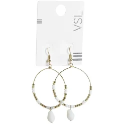 Sale Gifi Paire de boucles d'oreilles créoles avec perles et pampille blanc et doré