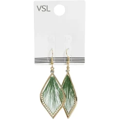 Discount Gifi Paire de boucles d'oreilles crochets métal doré forme feuille fil vert clair