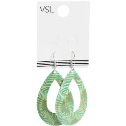 Discount Gifi Paire de boucles d'oreilles forme goutte motif tropical vert et doré