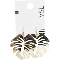 Hot Gifi Paire de boucles d'oreilles forme feuille monstera dorée