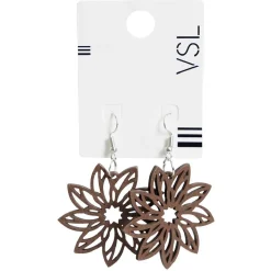 Outlet Gifi Paire de boucles d'oreilles pendantes en bois forme fleur filigrane marron