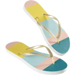 Clearance Gifi Paire de tongs Femme rayé vert rose bleu jaune T40/41