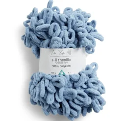 Gifi Pelote fil à tricoter 9m effet chenille polyester bleu canard 100g