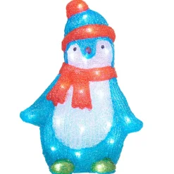 Gifi Pingouin lumineux bleu debout avec écharpe et bonnet rouge