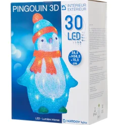 Gifi Pingouin lumineux bleu debout avec écharpe et bonnet rouge